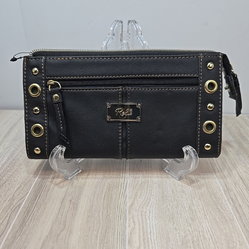 Relic Womens Black Gold Top Zip Wallet